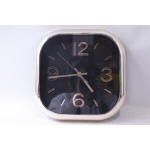 Square Wall Clock, 80s, black gold 12 inches, Black Background, Golden Frame,